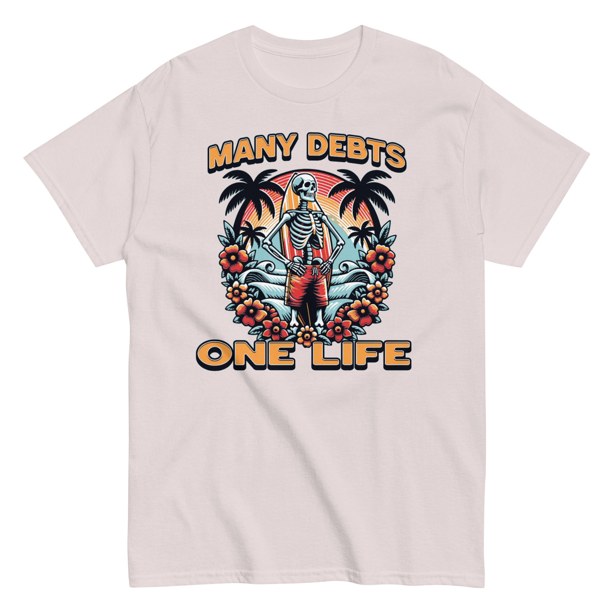 Many Debts. Tropical Skeleton Graphic Tee